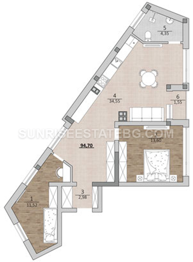 THREE-ROOM APARTMENT WITH ACT 14